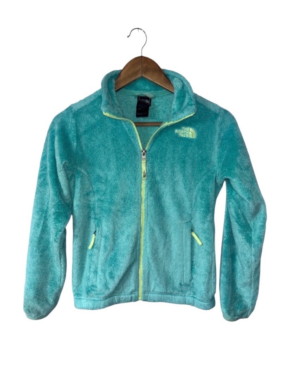 North Face Teal Blue Green Fleece Zip-Up Sweatshirt School Girls Medium 10/12